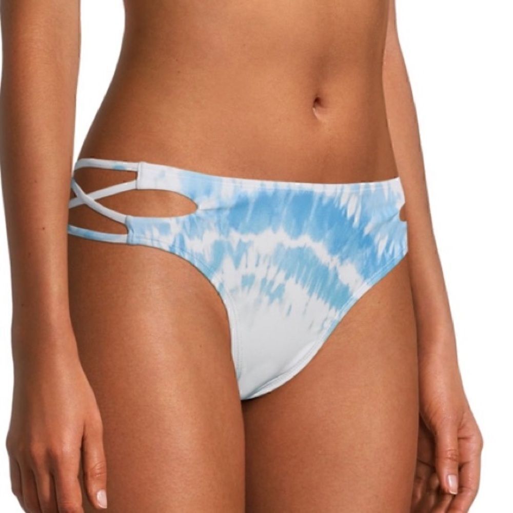 XOXO Juniors Blue‎ Tie Dye Side Cutout Bikini Swim Bottoms, Size Juniors M, NWT